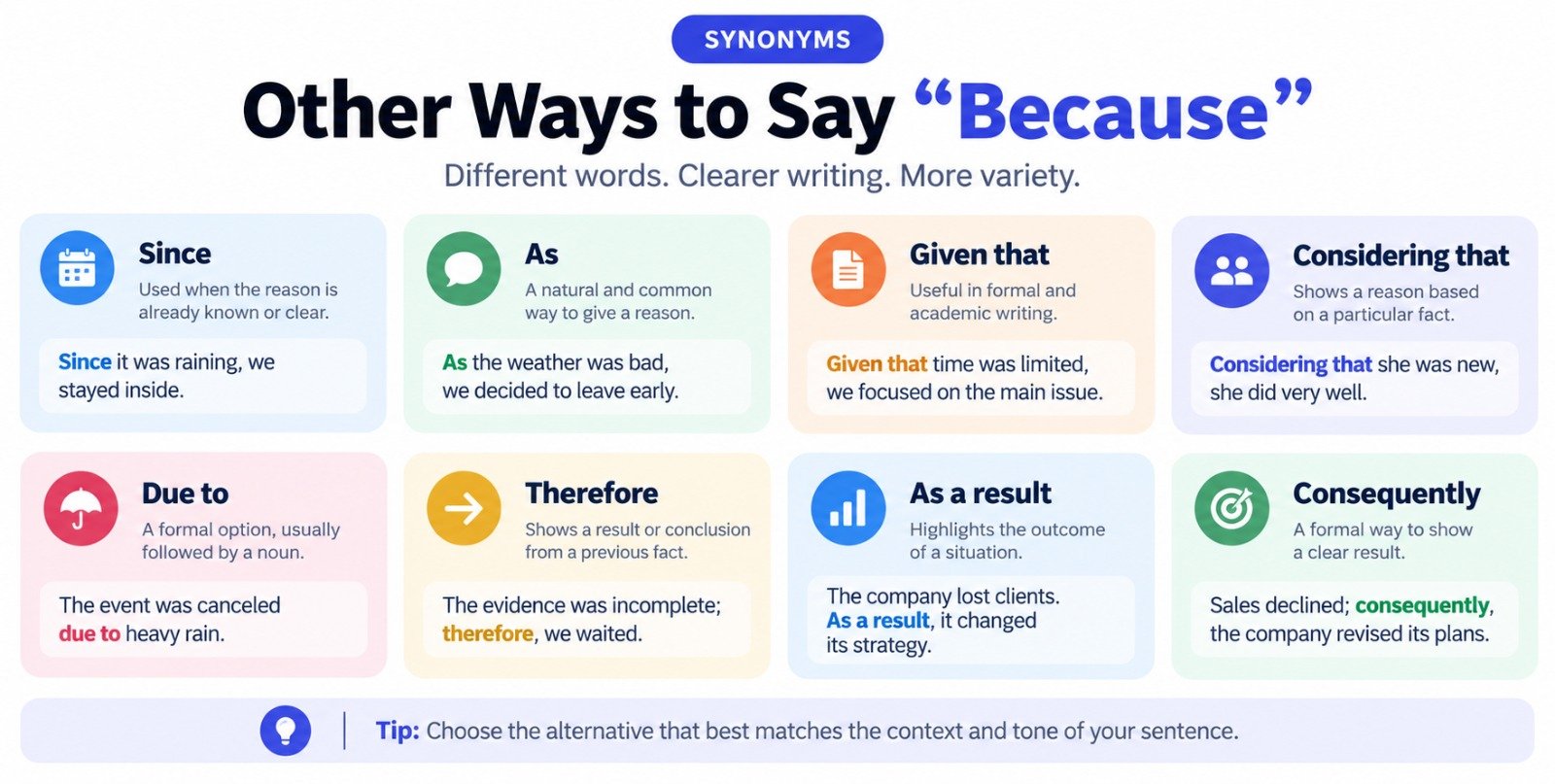 other ways to say because
